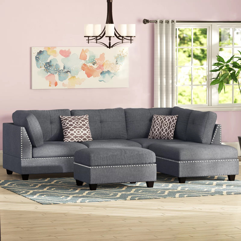 Canapé et méridienne réversible avec repose-pieds Ridwan, Mélange de polyester gris, L 104 po x P 75 po