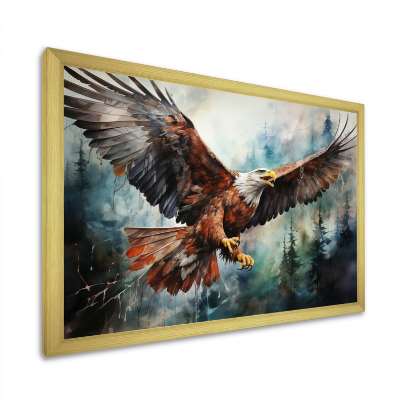 Art amérindien Spirit of Eagle - reproduction d'art sur toile, Cadre doré simple, H 16 po x l 32 po x P 1 po