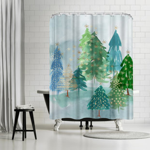  Pink Christmas Tree Stall Shower Curtains Set with 12