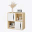 Armoire de rangement moderne et fonctionnelle en bois avec portes coulissantes, tablettes ouvertes et fermées à 2 niveaux pour organiser l'espace de vie, de chambre à coucher ou pour les enfants