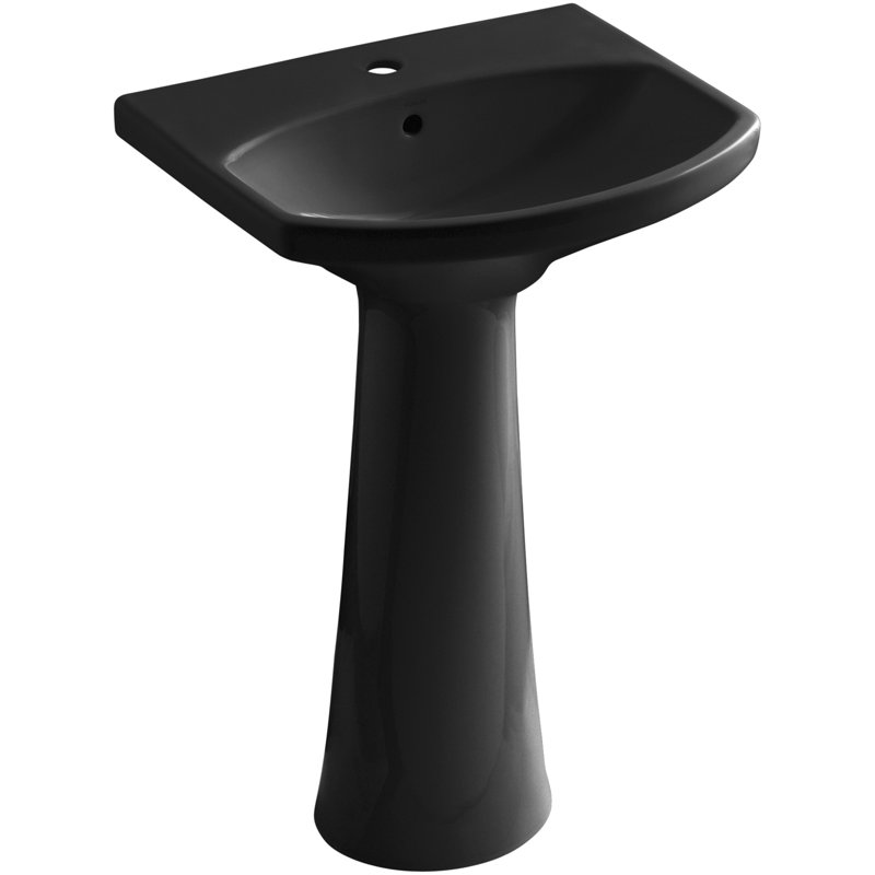 Cimarron 26.81" Vitreous China U-Shape Pedestal Bathroom Sink with Overflow, Thunder Gray, Single