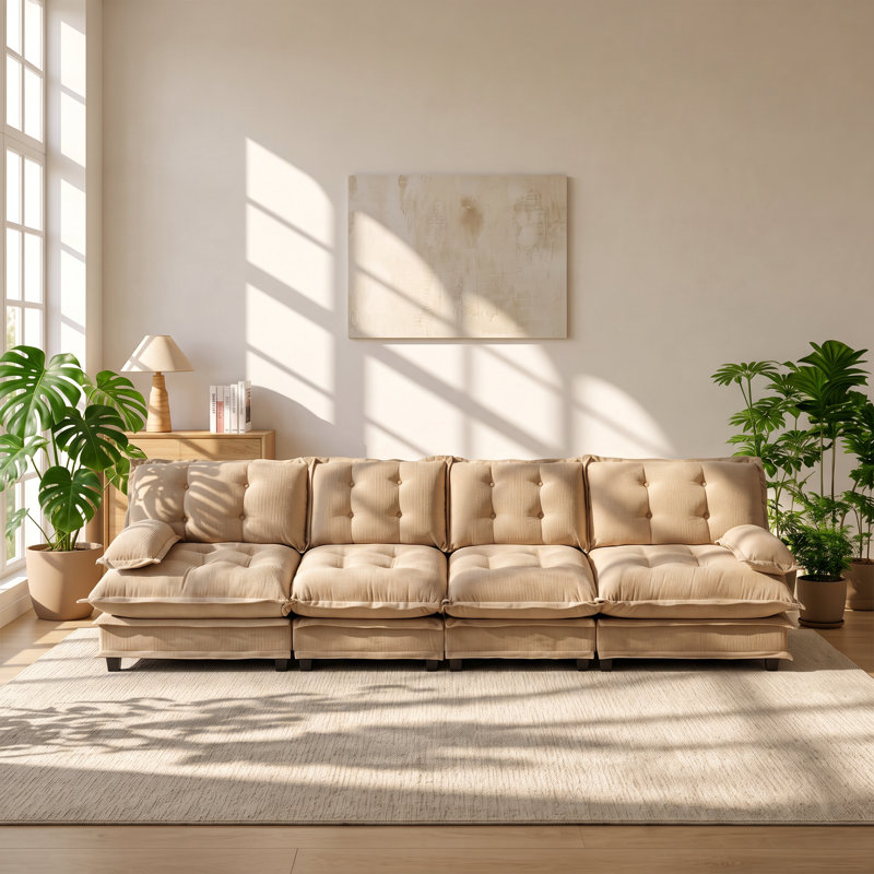 Canapé d'angle modulaire 4 places en chenille, assise profonde, UI Furniture, 138,5 po L x 33,8 po P x 35,4 po H