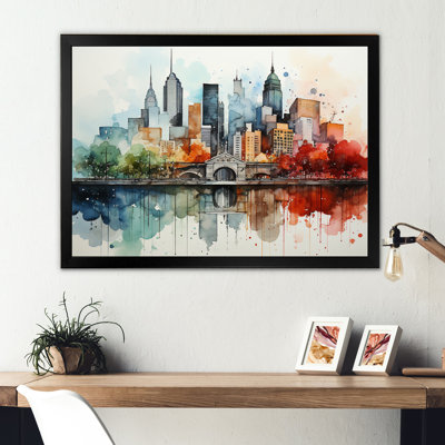 Colourful Nyc Cityscape Watercolor I - New York City Canvas Prints