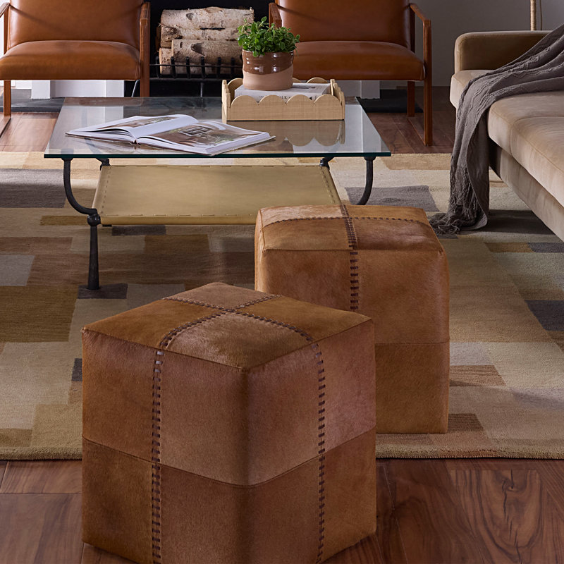 Cream Hide Ottoman, Small, Saddle