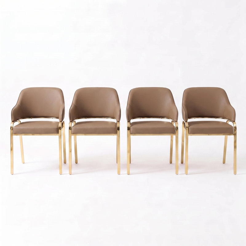 48cm H Upholstered Cantilever Chair, PU Leather-Brown, 4, PU Leather-Brown