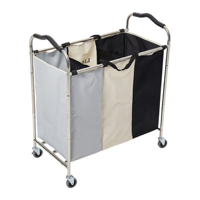 240L 3-Section Laundry Basket Cart