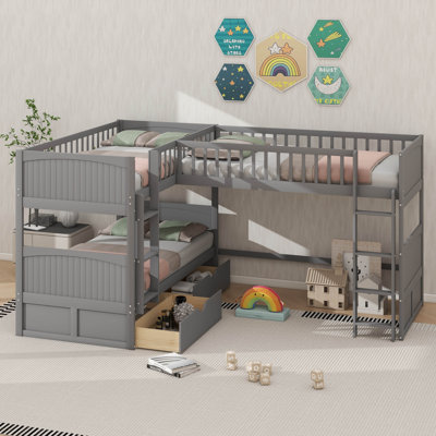 A Twin-Size Bunk Bed With An Attached Loft Bed, Featuring Two Drawers For Convenient Storage
