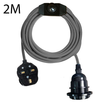 Zihlman Ceiling Pendant Fitting, E27 Lamp Holder 2M Plug In Pendant Light Cord, Fabric Cable 3 Pin Plug In With On/Off Switch Lighting Kit