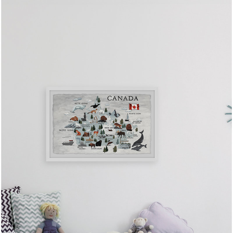 Brassington Wild Canada Map Framed Print, 30" H x 45" W x 1.5" D, White Framed