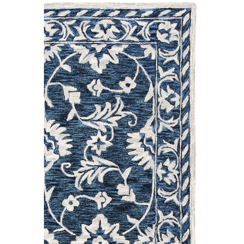 Umar Hand Tufted Wool/Cotton Ikat Rug in Navy/Taupe, Rectangle 8' x 10'