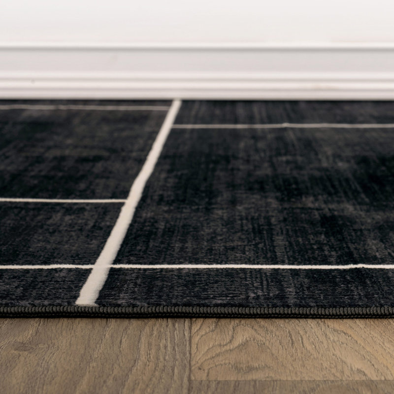 Tapis noir antidérapant Windowpane Grid, 2 pi x 3 pi