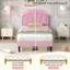 3ft Single Upholstered Bed Frame, Pink Velvet Bed with Adjustable Shell Headboard, RGB LED Lights, Solid Wood Slats, No Box Spring Needed, Easy Assembly, 90x190cm, for Kids Teens Bedroom