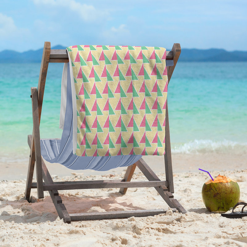 Serviette de plage à flèches changeées, Rouge foncé / vert / pêche