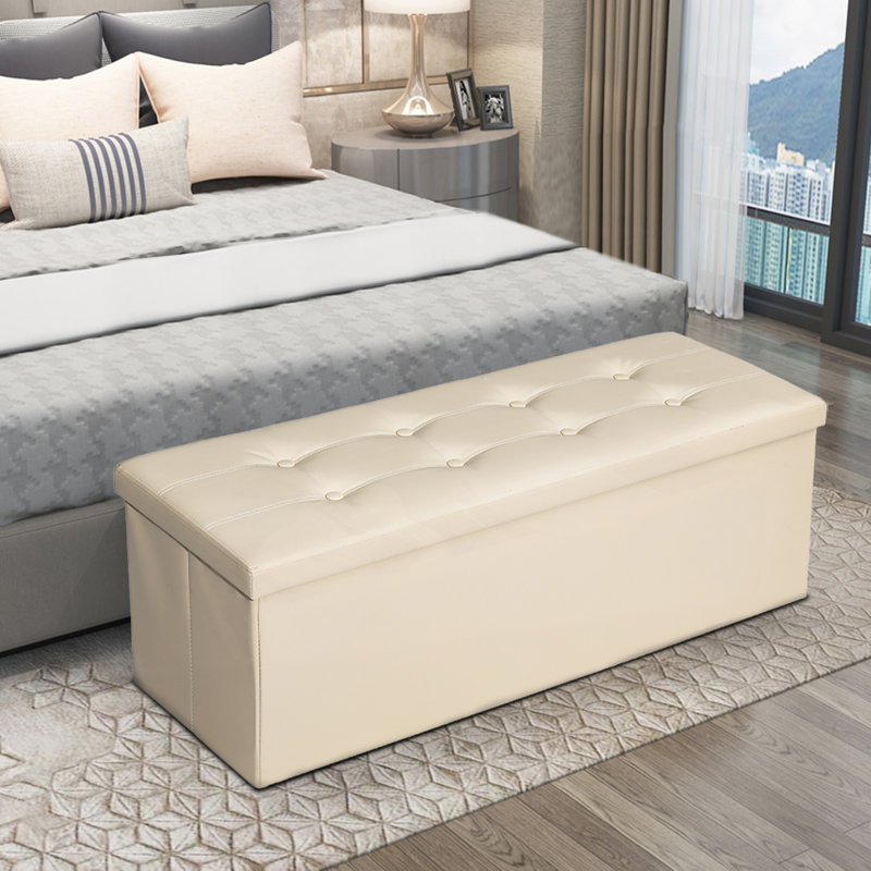 Banc de rangement en similicuir Ajeesh, Beige