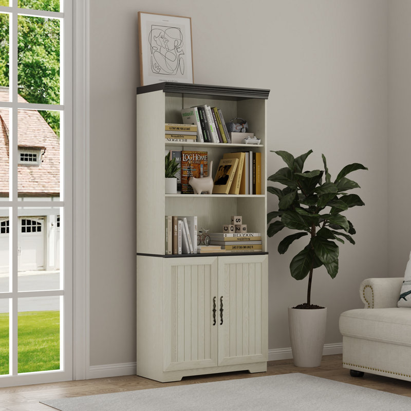 5 Tier Cube Display Cabinet with Adjustable Shelves and Barn Doors, White