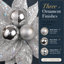 Décorations de Noël en forme de poinsettia à paillettes argentées (lot de 12)-1378657540