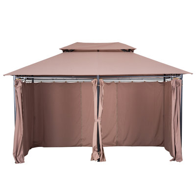 Steel Frame Gazebo 10' X 13', Khaki, For Backyard And Deck Entertainment Khaki Outdoor Construction, Lawn