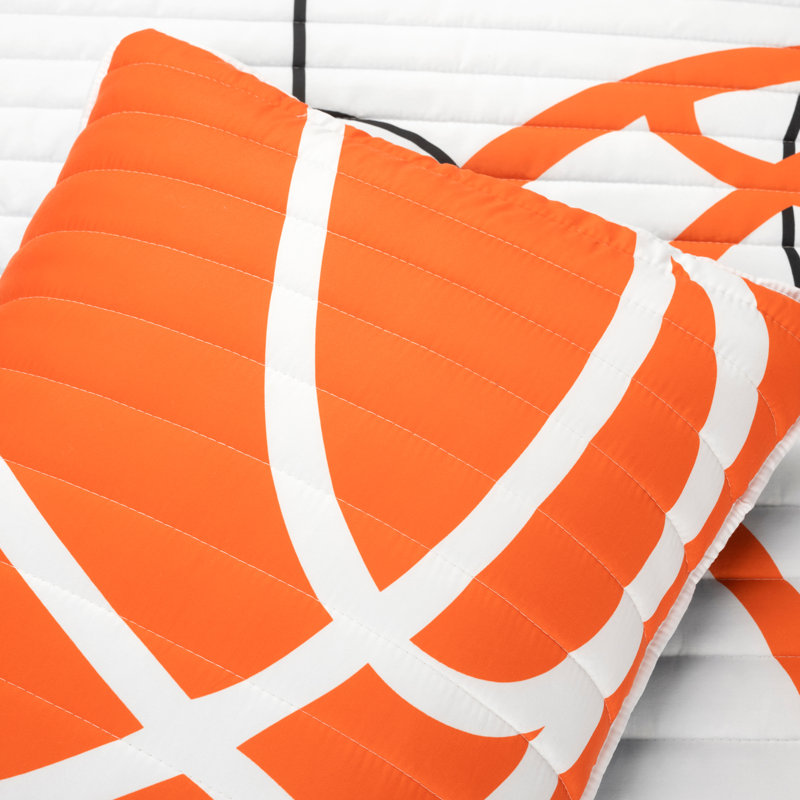 White and Navy Microfiber Reversible Twin Basketball Quilt Set