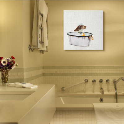 " Dog In Country Bath Tin With Rubber Duck " by Jennifer Redstreake Painting Print