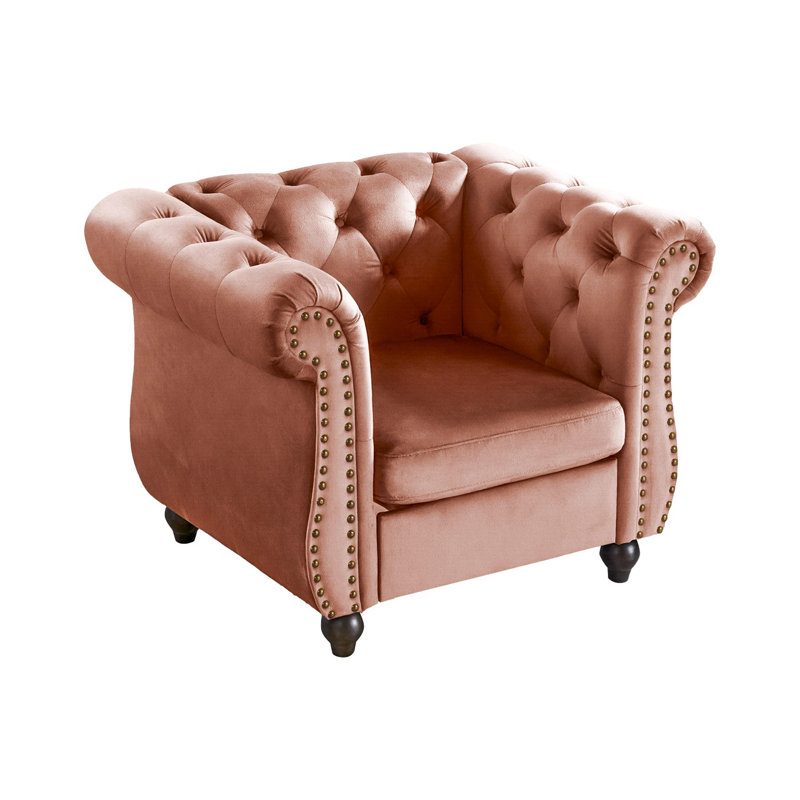 Chesterfield style tufted back armchair, Pink Polyester