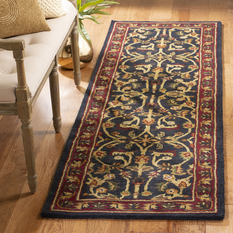 Tapis oriental en laine noir, rouge, vert et or fabriqué et touffeté à la main Cranmore, Tapis de couloir 2 pi 3 po x 20 pi
