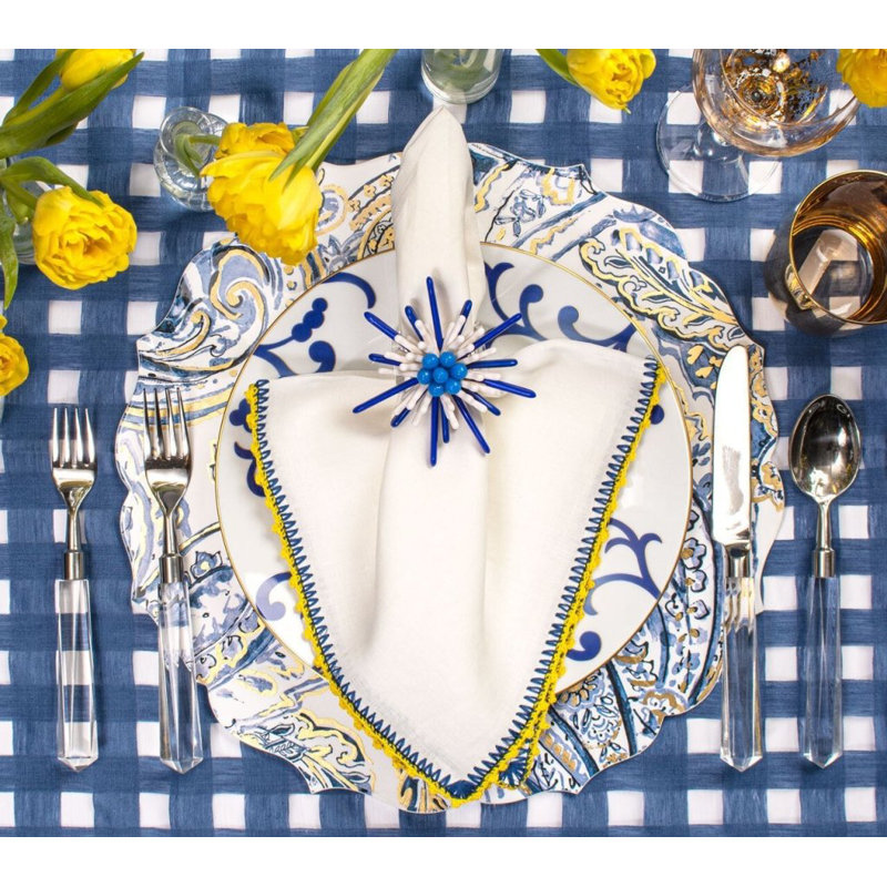 Knot Edge Linen Napkin, Blue/Yellow/White