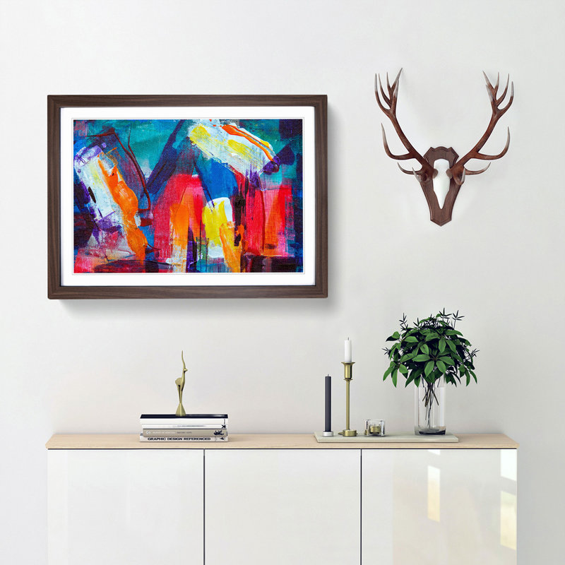 Abstract Art Painting Vol.26 by S.Johnson - Picture Frame Painting Print, 36cm H x 48cm W x 2cm D, Walnut Framed