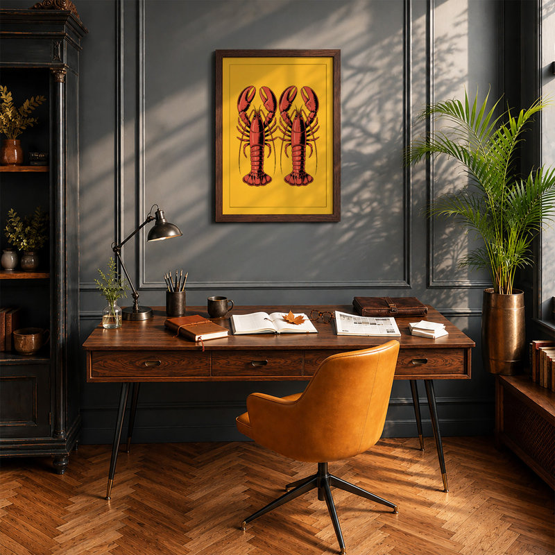 Twin Lobsters Modern - Framed Print, Walnut, A1 - 84.1 x 59.4 cm