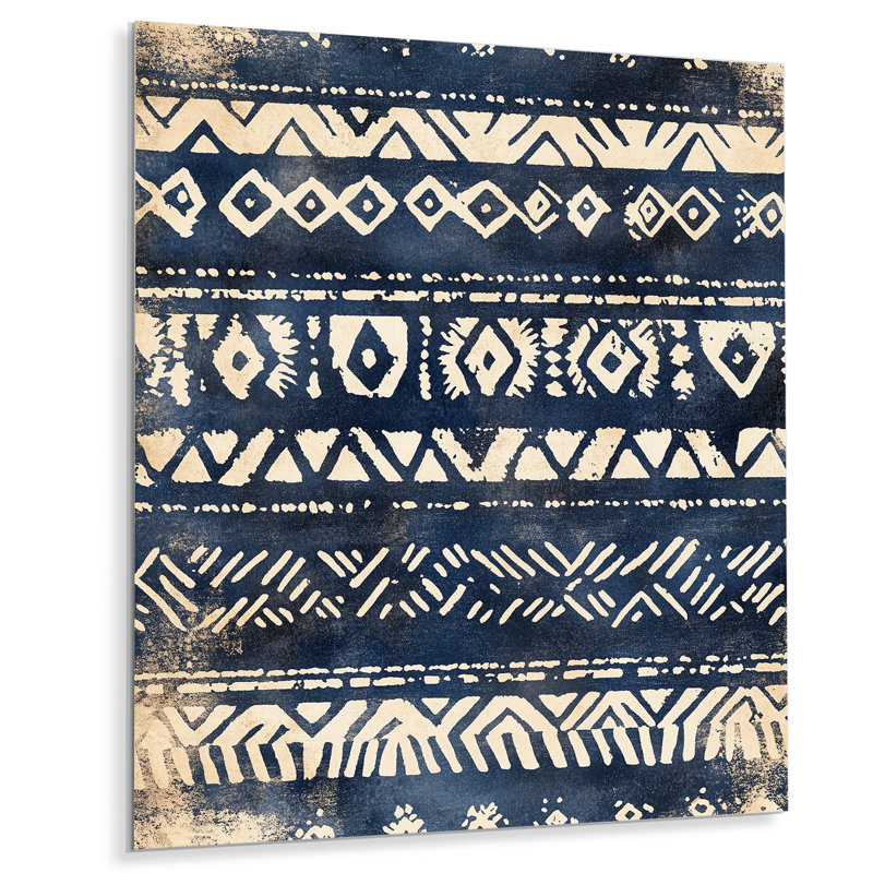 Motif tribal indigo - Boho abstrait, décoration murale en métal, L 24 po x H 32 po