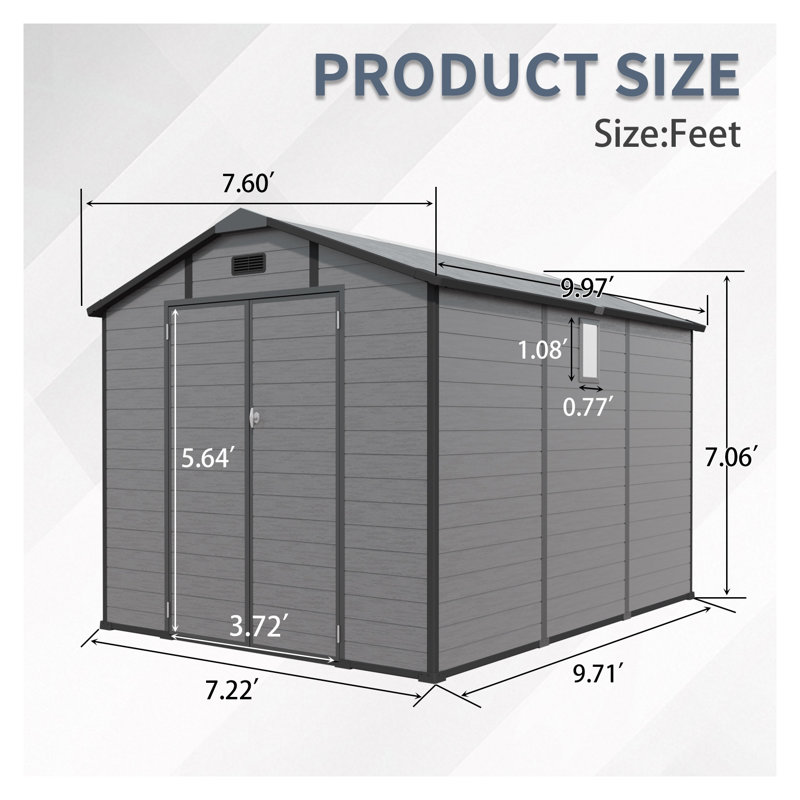 8x10 FT Outdoor Storage Shed - Lockable Resin Garden Tool Shed with Window & Floor, Heavy-Duty Plastic Utility Building for Backyard