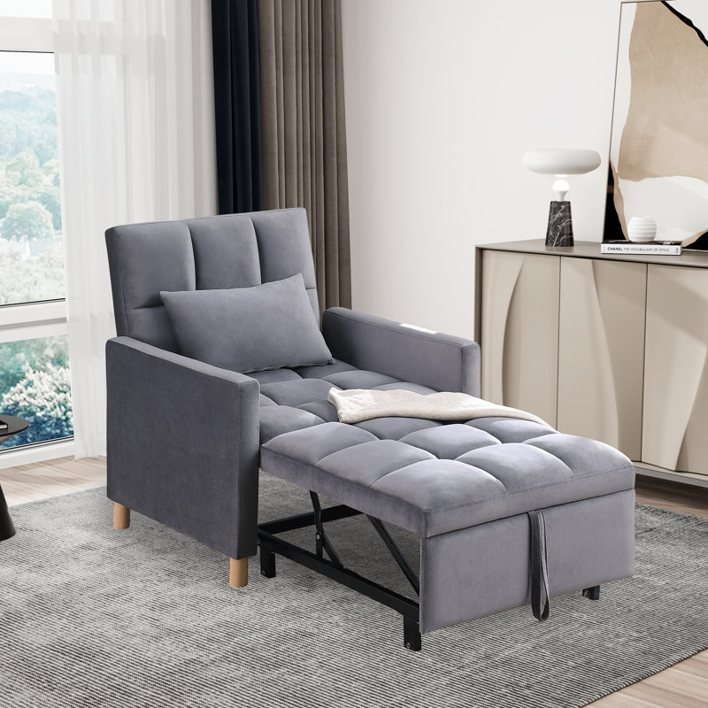 Chaise longue rembourrée Akuol, Velours gris