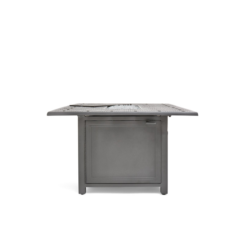 Merge Tables Rectangle Aluminum Propane Fire Pit Table with Lid, Weathered Teak