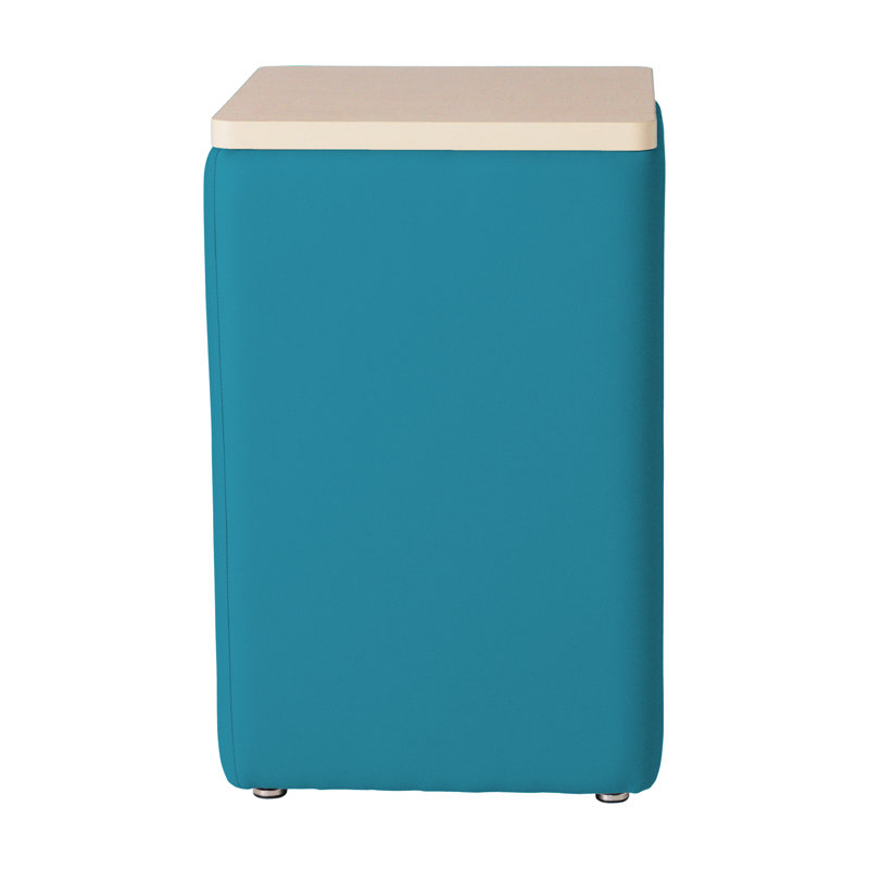 Pro Series Upholstered Square Ottoman Table with Tech Panel, Teal/Maple