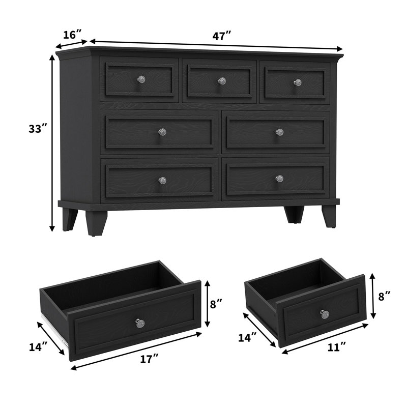 119.4 cm W Chest of 7 Drawers, Black