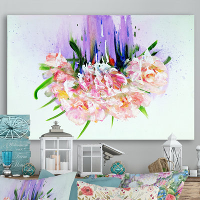 Fleurs de printemps modernes roses et mauves - reproduction sur toile flottante