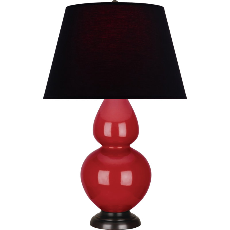 Lampe de table double gourde en céramique, Bleu vif / gris, Rouge rubis émaillé / bronze, Bronze