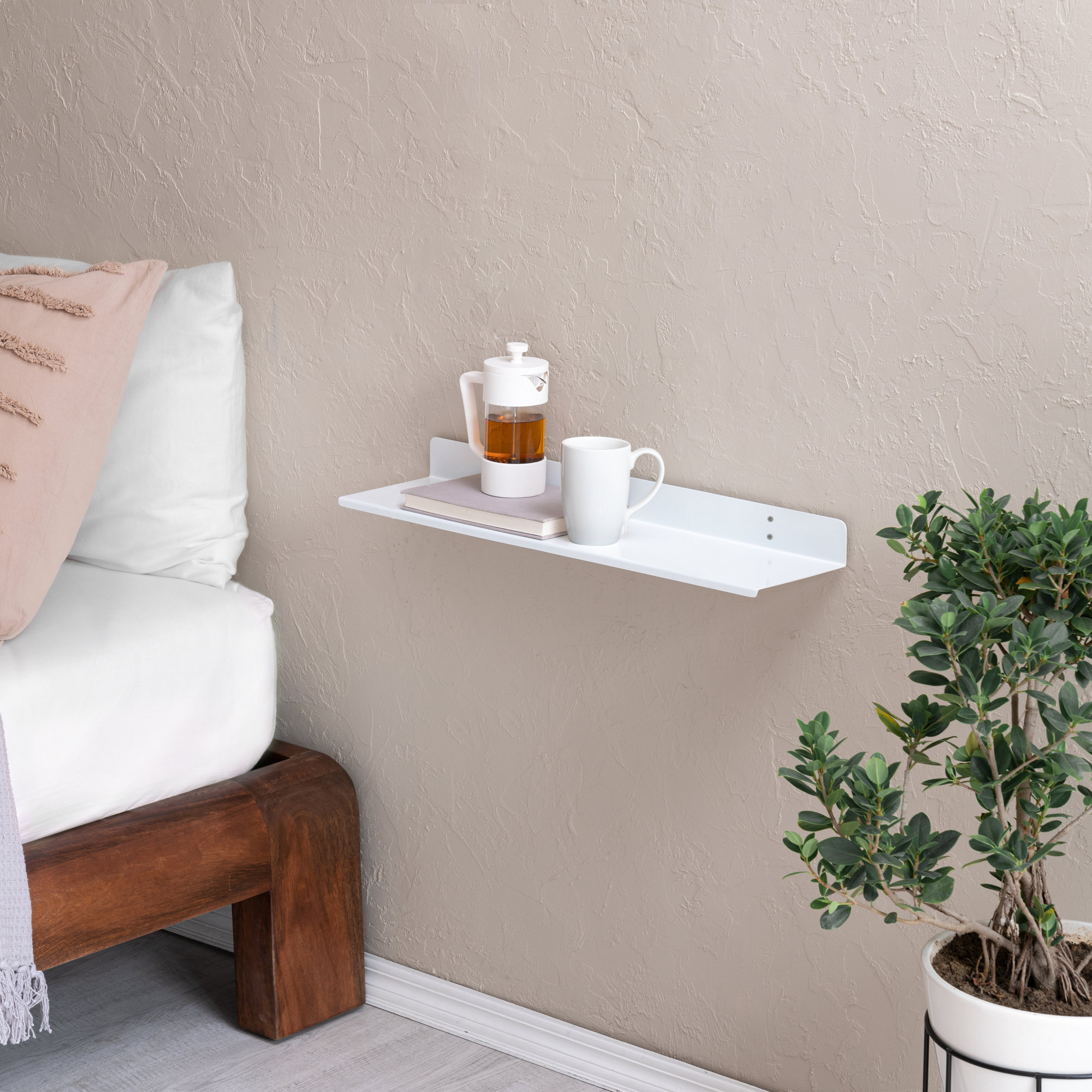 Maja Metal Wall Mounted Floating Display Shelf, White, 2" H x 24" W x 6" D