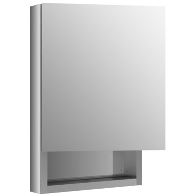 Pharmacie en aluminium 20 po x 30 po avec miroir grossissant ajustable, porte à fermeture lente, tablette ouverte et charnière à gauche Verdera