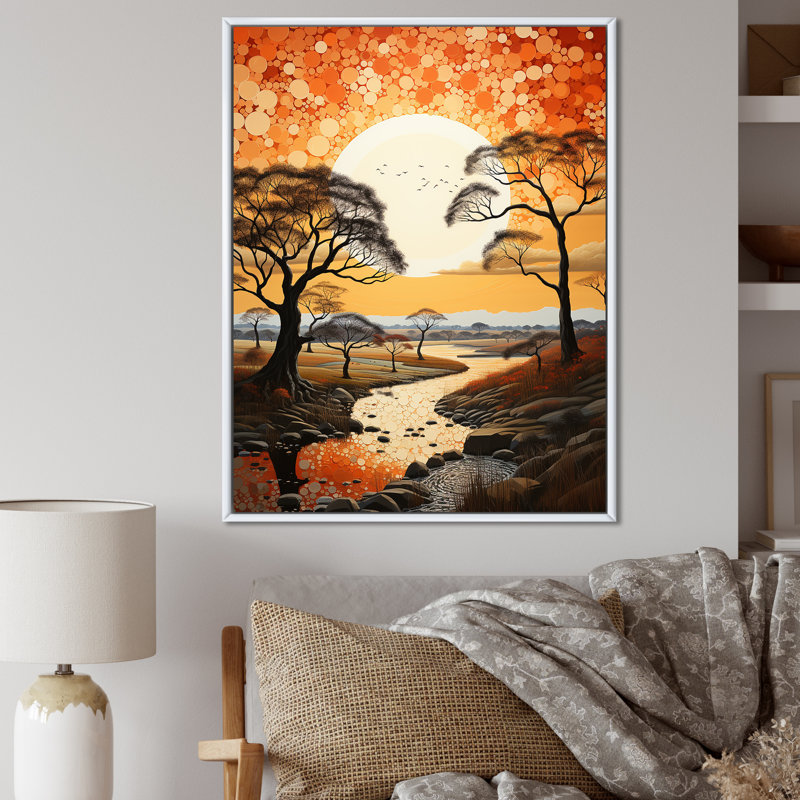 Baobab africain au coucher du soleil, Cadre flottant blanc, H 44 po x l 34 po
