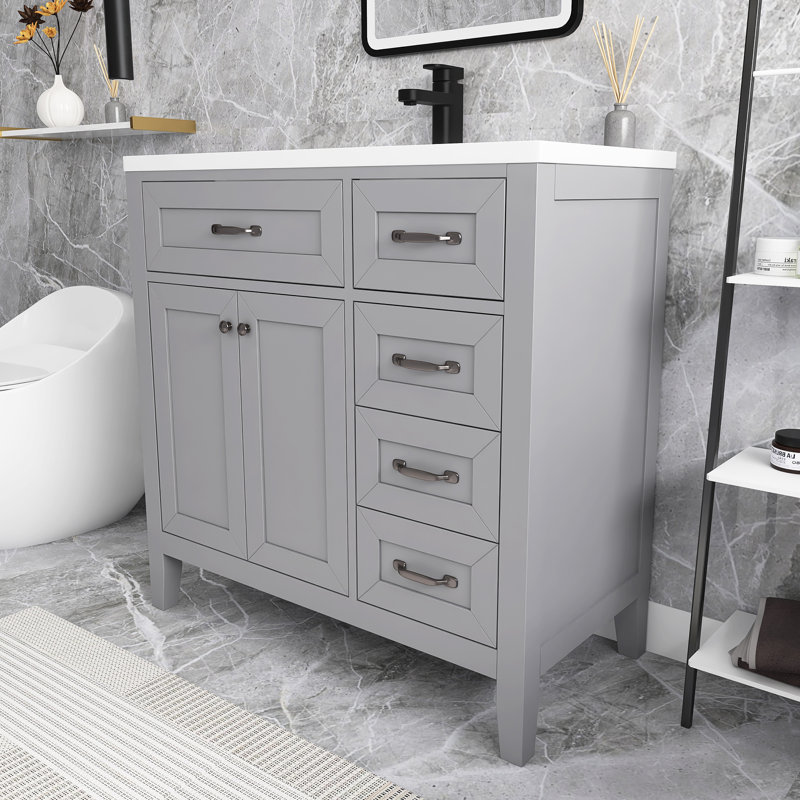 Meuble-lavabo simple 36 po avec plateau, Gris