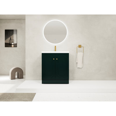 Meuble-lavabo de salle de bain moderne autoportant 30 po - foncé avec lavabo en résine et portes à fermeture douce, armoire