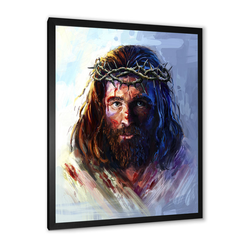 Lord Jesus Crown Thorns - Peinture, H 20 po x l 12 po x P 1 po, Cadre photo noir