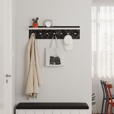 Popy Wall Mounted Floating Shelf with 7 Coat Hanger Hooks