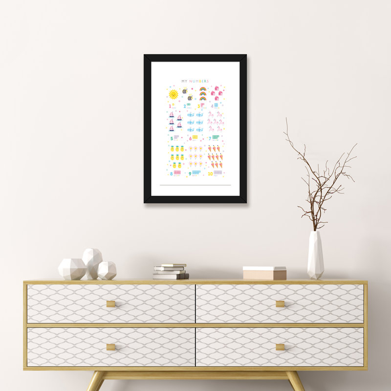 Numéros, impression, Blanc, Papier encadré noir, H 24 po x l 16 po x P 1 po