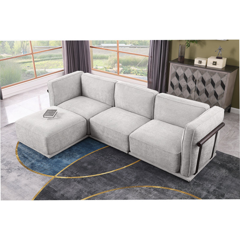 Canapé modulaire en tissu 4 places, comprenant un module d'angle et plusieurs sièges indépendants, Gris clair