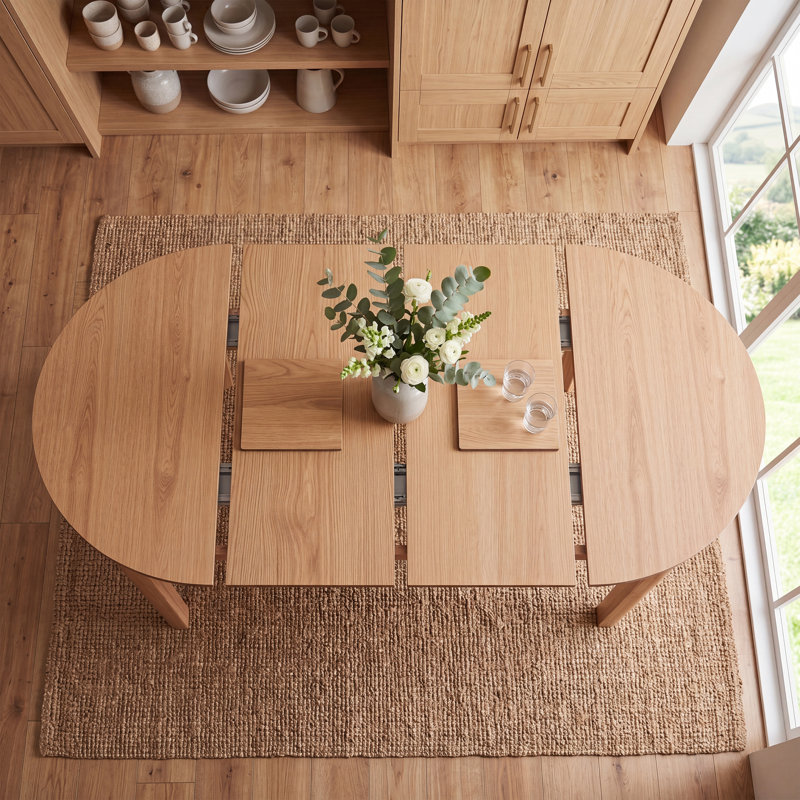 42'' - 77'' Extendable Dining Table With Solid Wood Legs, 3 Sizes - Round To Oval Dining Table For Dining Room/Kitchen