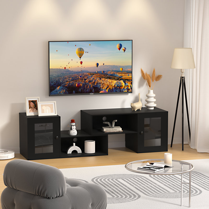 Mauna Black White TV Stand for 65 Inch TV with LED Lights and Power Outlet, Flexible Layout Entertainment Center with Storage Cabinets, DIY Combination Media Console for Living Room, Bedroom, Gaming Room