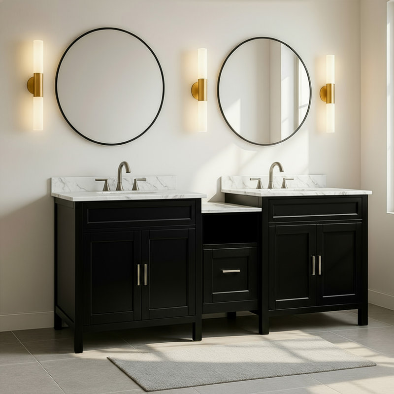 Meuble-lavabo double 90 po - Finition noire, Noir