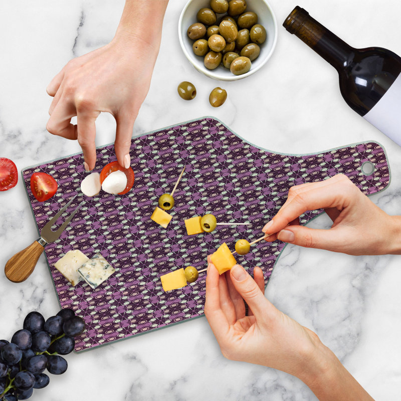 Ambesonne Abstract Tempered Glass Cutting Board Quirky Circles Forming Odd Plum Dark Fuchsia Peach