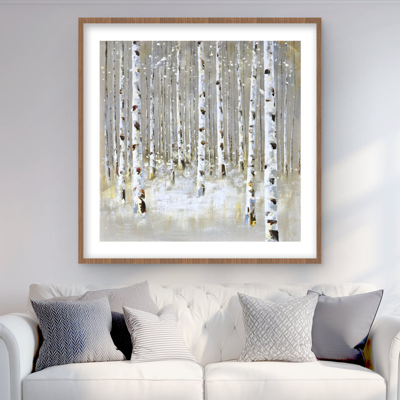 «Birch Forest» par Winter - Beige, reproduction d'art moderne encadrée, Brun